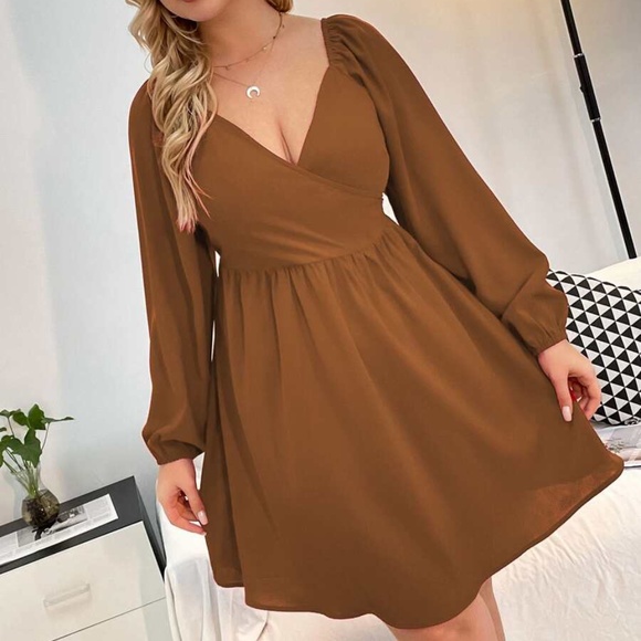 Classic Purple Puff Long Sleeve Mini Dress Party - Picture 9 of 16